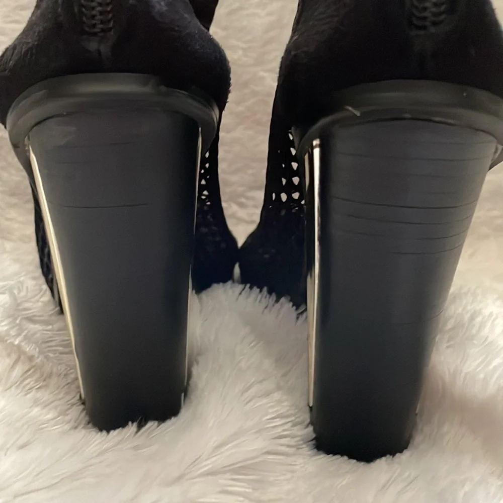 Bebe Black Mesh Peep Toe Bootie Size 6